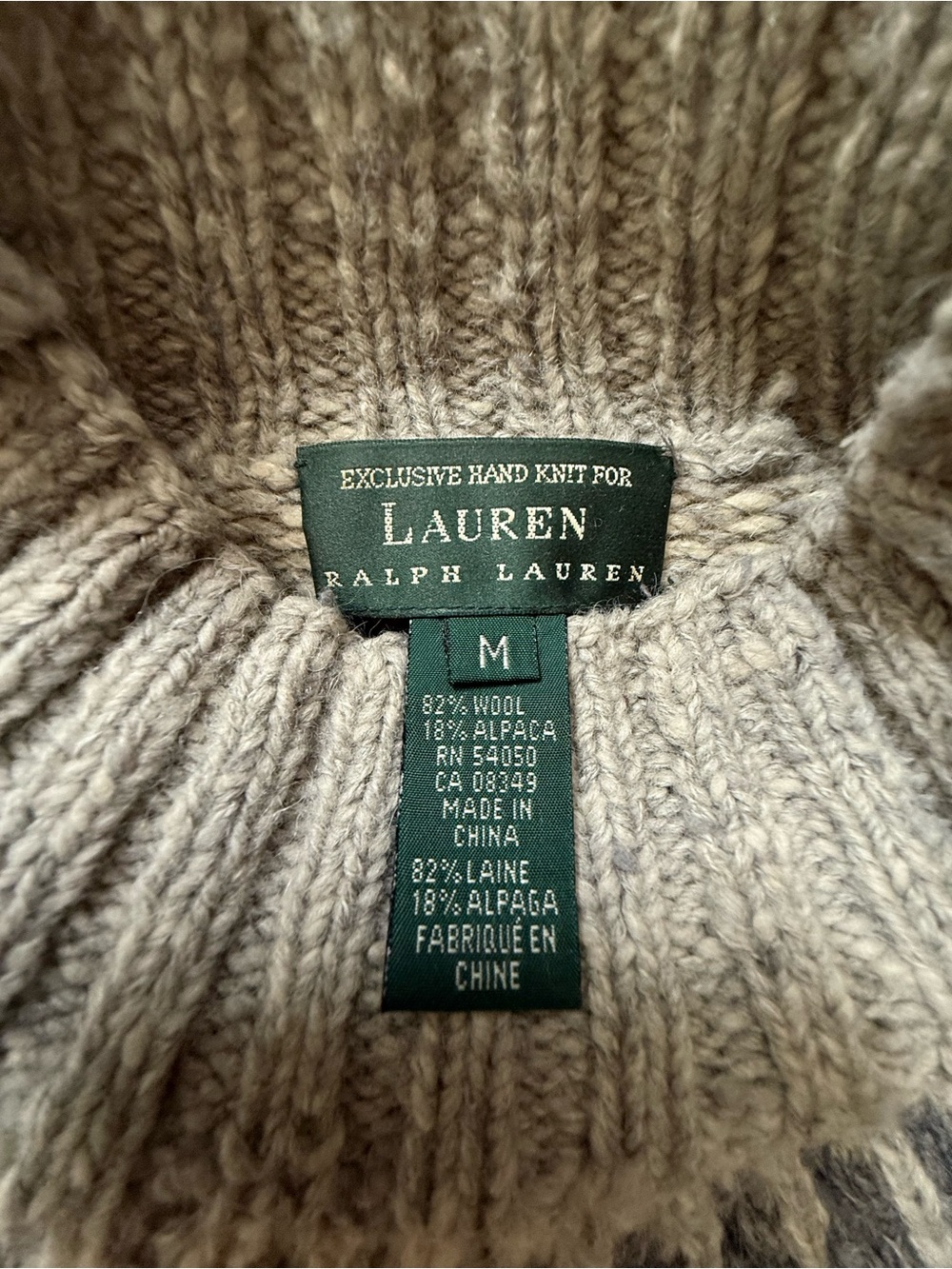 Ralph Lauren Gray and Cream Nordic Turtleneck Sweater - Picture 2 of 2